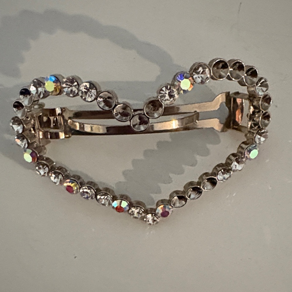 Silver Heart Rhinestone Hair Clip